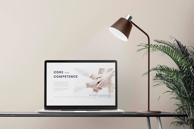 10. Laptop screen mockup psd on a desk minimal home office zone design | The Web Univers