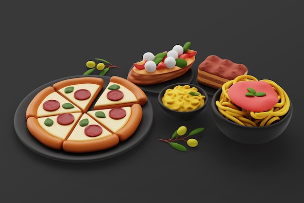 3d background with assortment of gastronomy dishes | The Web Univers