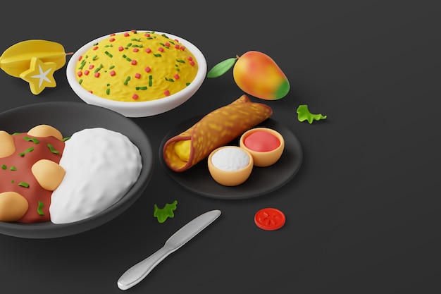 3d background with assortment of gastronomy dishes | The Web Univers