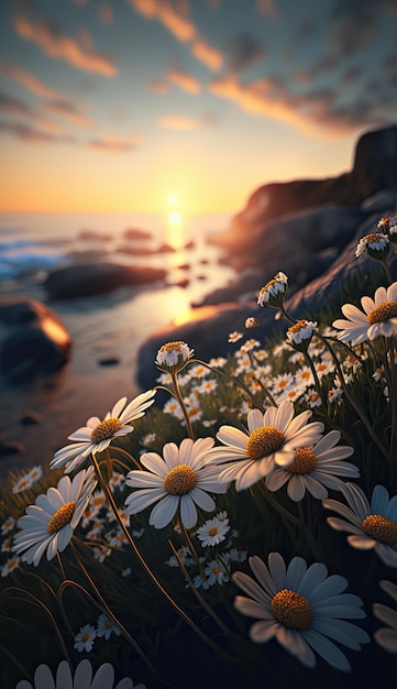 White daisy flowers in sunset spring theme | The Web Univers