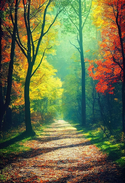 Beautiful autumn trees in the evening forest autumn forest at sunset | The Web Univers