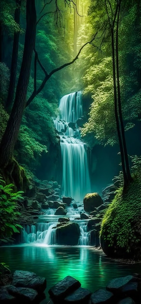 An image of waterfall in the woods generative ai | The Web Univers