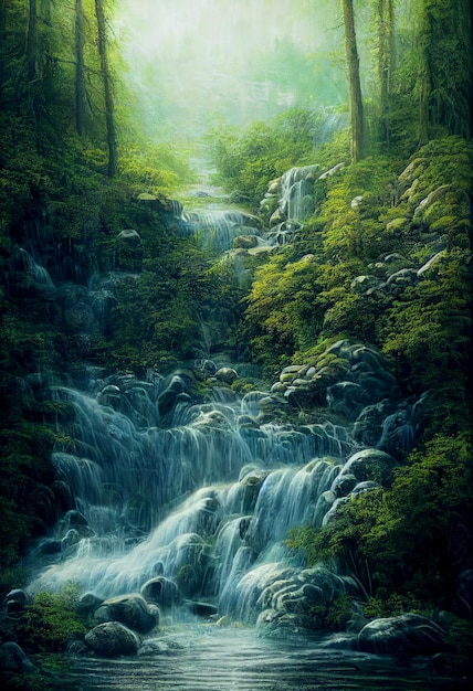 Beautiful waterfall at nature 3d illustrated | The Web Univers