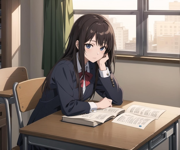 A girl sits at a desk with a book in her hand | The Web Univers
