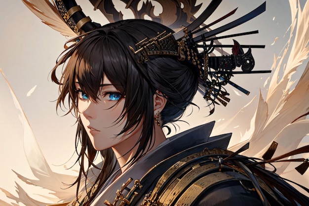 A woman with blue eyes and a blue eyes with a sword in her hair. | The Web Univers