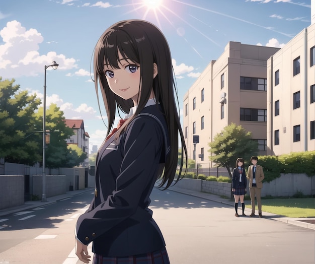 A girl with long black hair stands in the street and the sun is shining. | The Web Univers