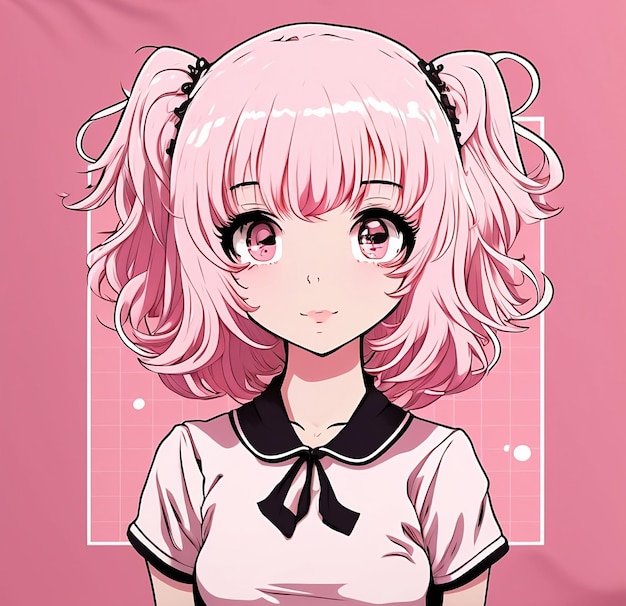 A girl with pink hair and a white shirt with the word hello on it | The Web Univers