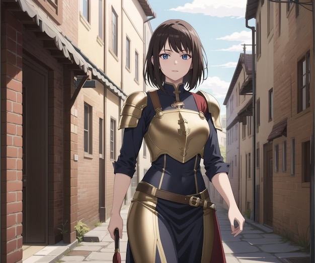 A girl walking down a street with a sword in her hand. | The Web Univers