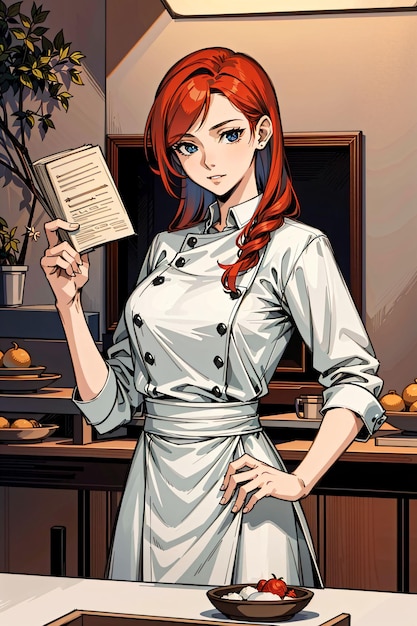 A woman in a white uniform holds a menu in front of a pancake. | The Web Univers
