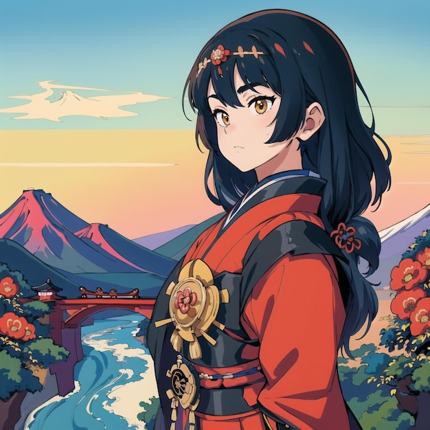 A painting of a girl with kimono in a chinese landscape | The Web Univers