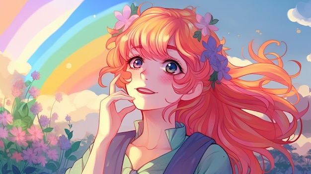 A girl with orange hair and a rainbow in the background | The Web Univers