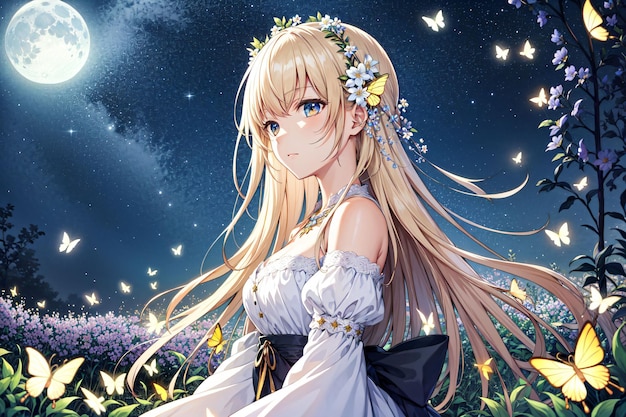 A girl in a white dress with flowers on her head | The Web Univers