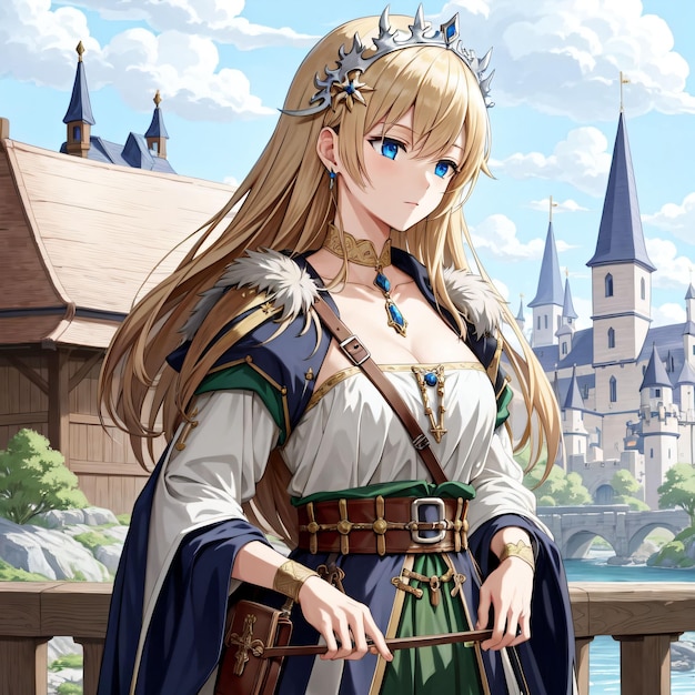 A girl with a blue dress and a green dress with a blue crown on her head. | The Web Univers