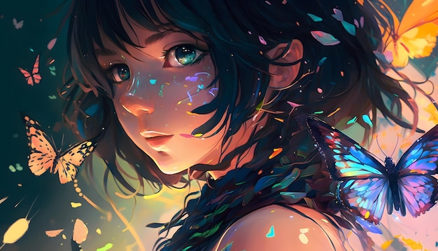 A girl with a butterfly on her shoulder | The Web Univers