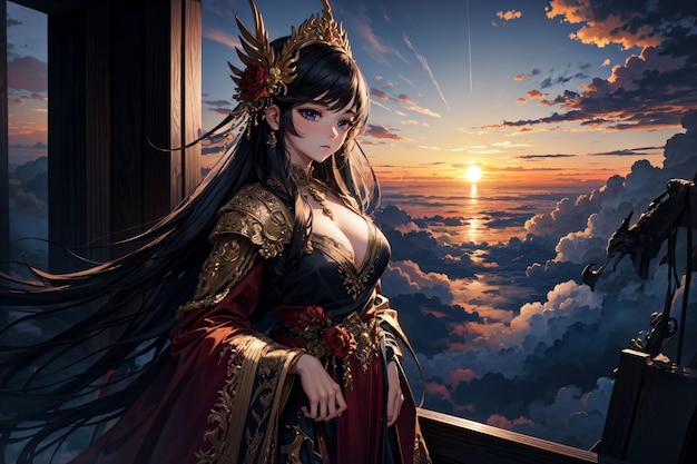 Woman wearing oriental clothes with a sunset in the background | The Web Univers