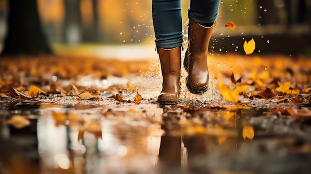 Paysage d'automne avec personne et feuilles | The Web Univers