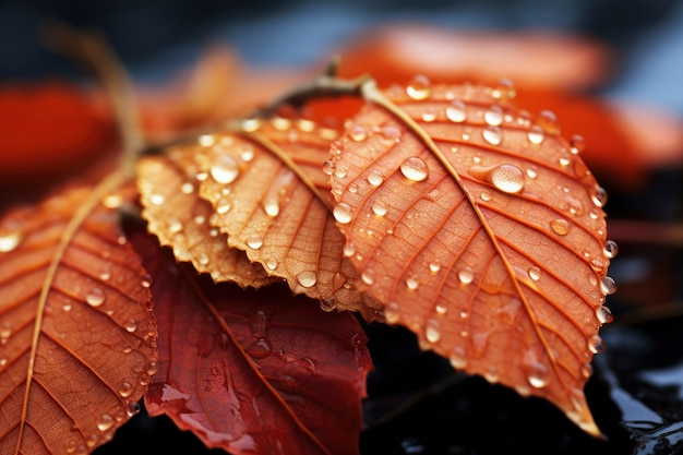 Gros plan des feuilles d'automne sèches avec des gouttes de rosée | The Web Univers