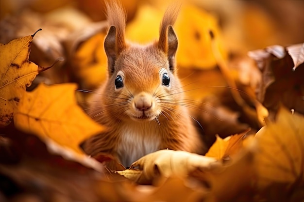 Joli écureuil parmi les feuilles d'automne | The Web Univers
