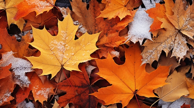 Feuilles d'automne sèches avec de la neige au début de l'hiver | The Web Univers