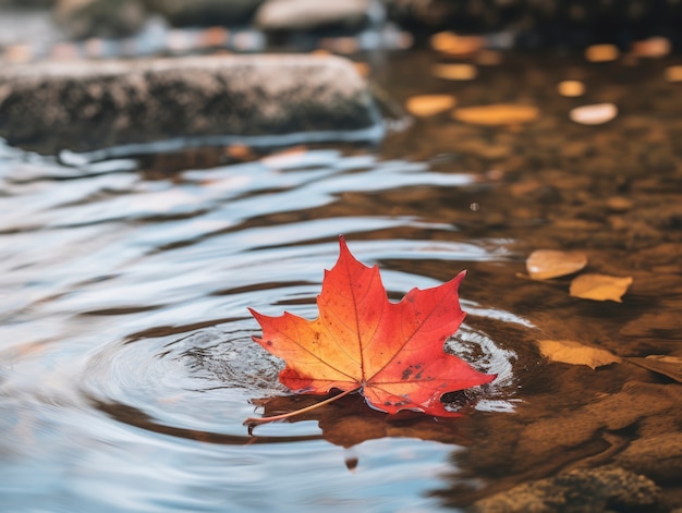 Feuille d'automne sèche flottant sur l'eau | The Web Univers
