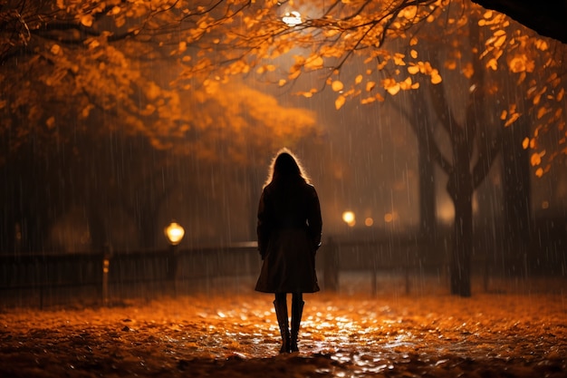 Paysage d'automne avec personne et feuilles | The Web Univers