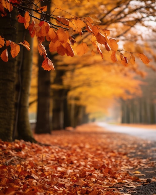 Feuilles d'automne sur une route bordée d'arbres | The Web Univers