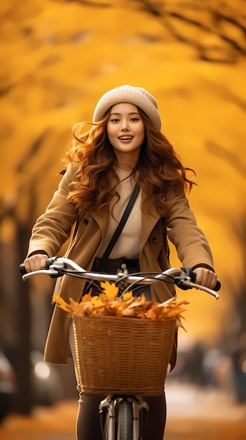 Vue de face, femme, faire du vélo à l'extérieur | The Web Univers