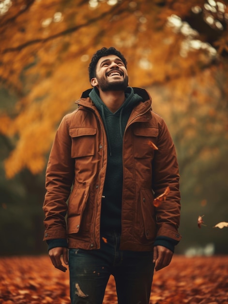 Photo of emotional dynamic pose indian man on autumn background | The Web Univers