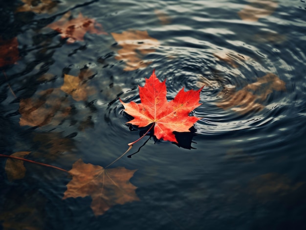 Feuille d'automne sèche flottant sur l'eau | The Web Univers