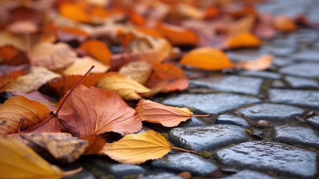 Vue des feuilles d'automne sèches tombées sur le trottoir de la rue | The Web Univers