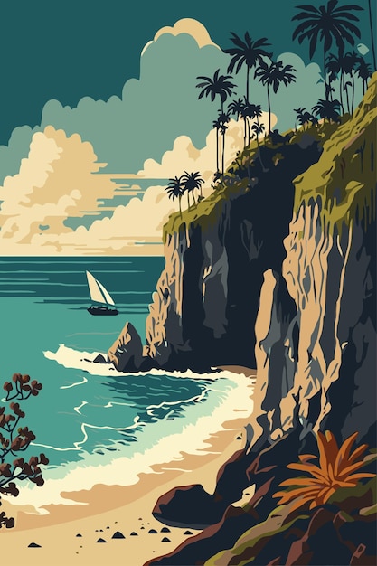Beautiful bali beach cliff vector background illustration | The Web Univers