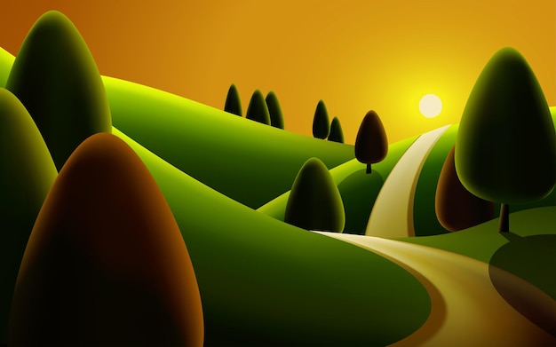 Sunset in beautiful countryside with road | The Web Univers