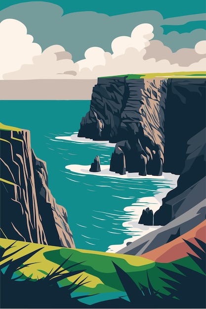 Cliffs of moher and burren ireland tourist attraction vector illustration poster | The Web Univers