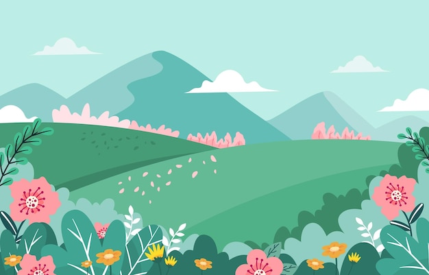 Background of spring scenery with field and mountain | The Web Univers
