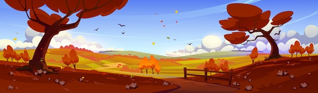 Autumn rural landscape with orange trees fields | The Web Univers