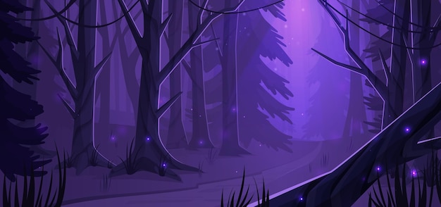 Night forest landscape with trees and road vector | The Web Univers