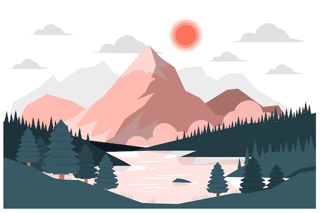 Lake in mountain valley concept illustration | The Web Univers