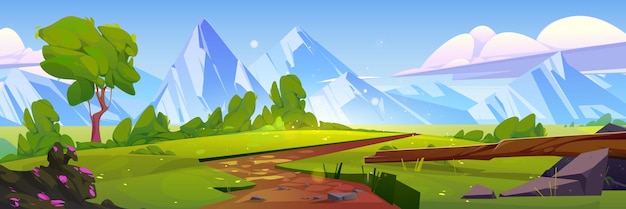 Cartoon nature mountain landscape with rural road | The Web Univers