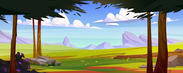 Summer scene with meadow trees and mountains | The Web Univers