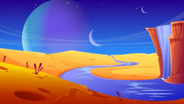 Alien planet with waterfall and desert river | The Web Univers