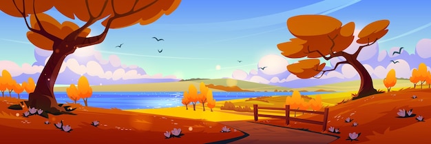 Autumn nature landscape rural dirt road and lake | The Web Univers