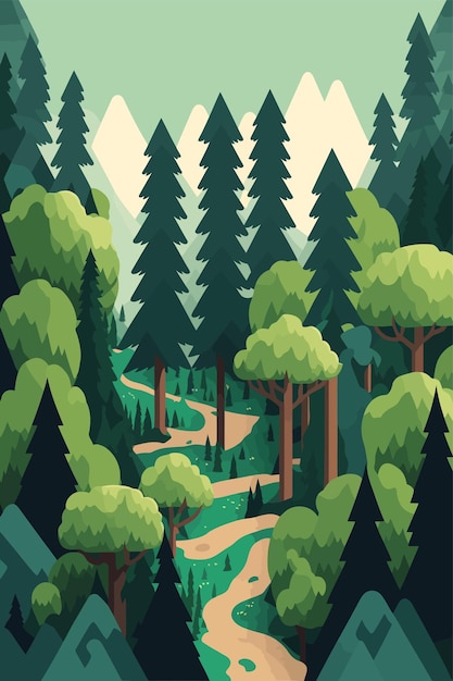 Landscape green forest pine trees in wilderness of a national park vector illustration | The Web Univers