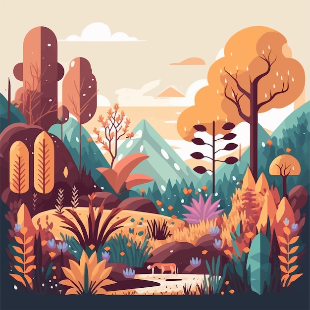 Nature mountain forest jungle landscape background in vector flat color | The Web Univers
