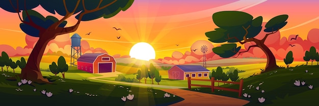 Summer countryside with farm barn windmill | The Web Univers