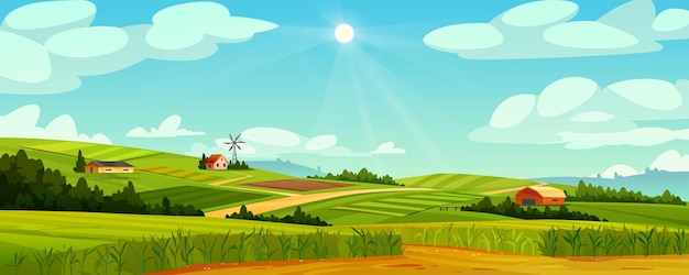 Rural landscape with farm houses windmills barns | The Web Univers