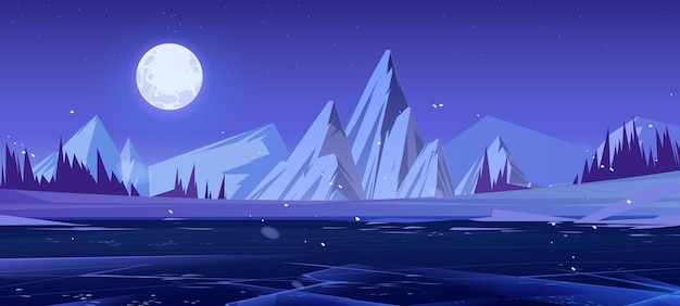 Winter landscape with ice and mountains at night | The Web Univers