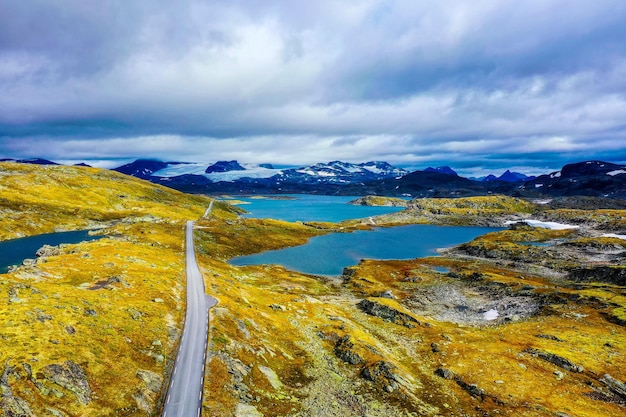 Aerial view of a road through rural mountain areas in norway | The Web Univers