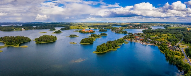 Aerial beautiful view of the historical trakai island castle on the lake galve in lithuania | The Web Univers