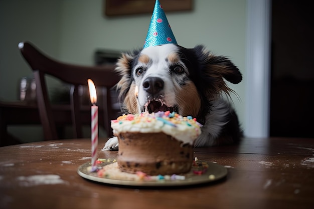 Dog eating a cake for his birthday ai generative | The Web Univers