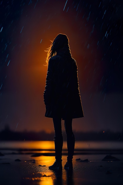 Woman in the city at night with rain Generative AI | The Web Univers